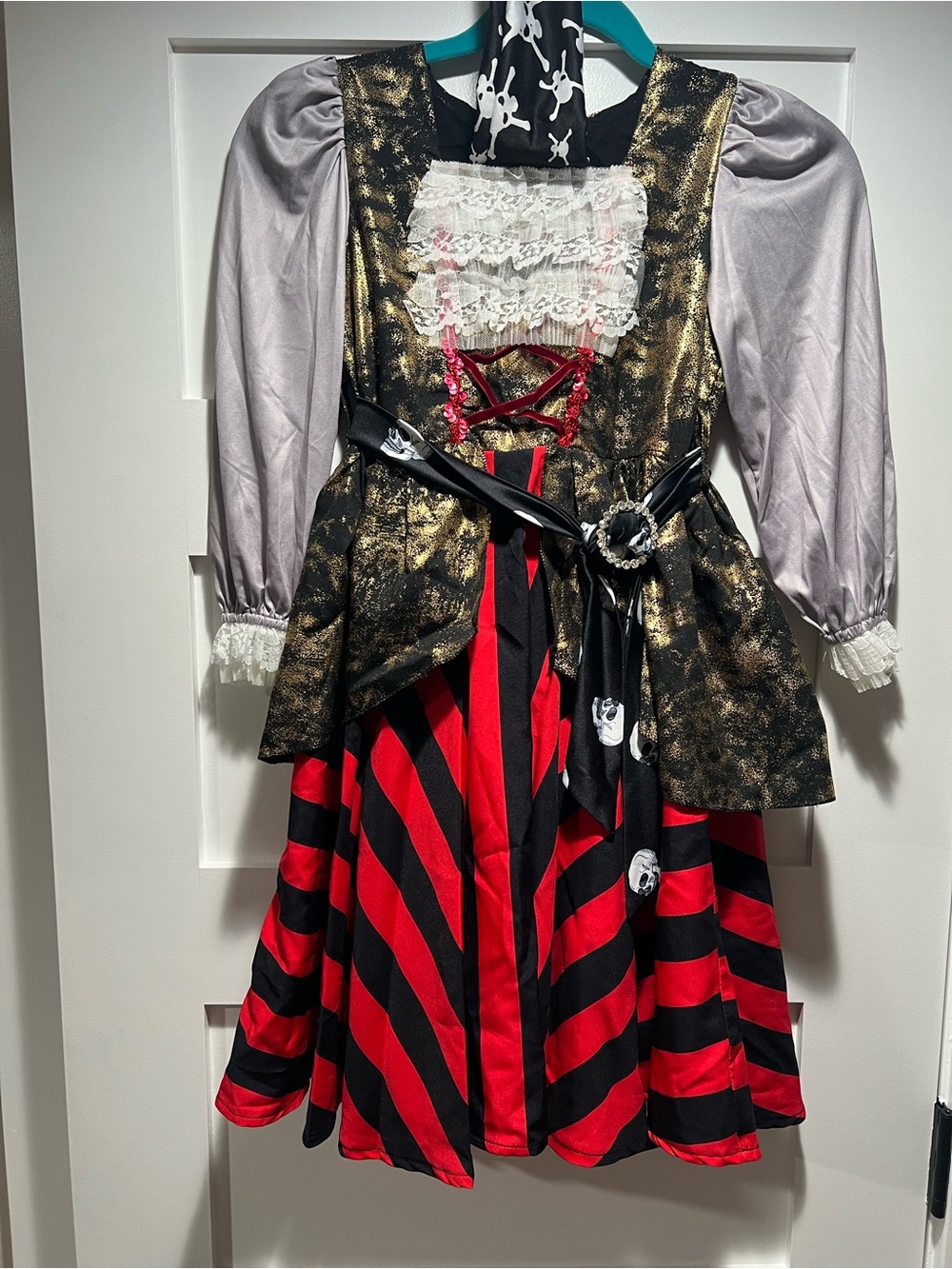 Girls Pirate Halloween Dress-Up Costume in Red, Black & Gold 8-10Y